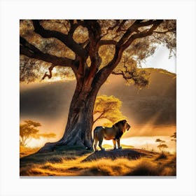 Lion Under The Tree 4 Canvas Print