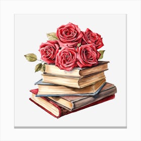 Roses On Books 22 Canvas Print