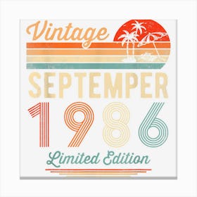 36 Year Old 36th Birthday Vintage September 1986 Men Women Canvas Print