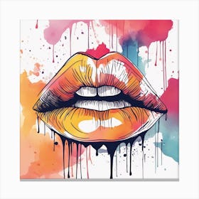 An Abstract Watercolour Painting Of A Cute Lips, Colourful, Whole Image, No Background, 8k, Paint Dr (1) Canvas Print