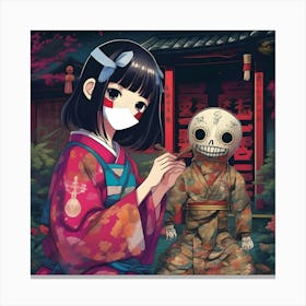 Anime Girl With Skeleton Canvas Print