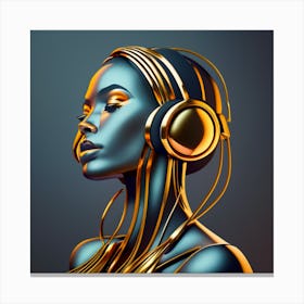 Golden Woman With Headphones 1 Canvas Print