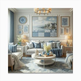 Blue And White Living Room 1 Canvas Print