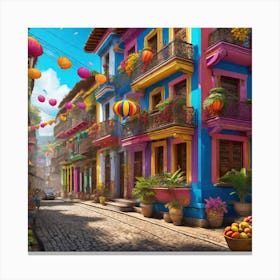 Colorful Street In Colombia Canvas Print