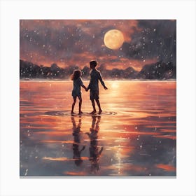 Couple Holding Hands In The Water Canvas Print