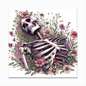 Skeleton In Flowers 1 Canvas Print