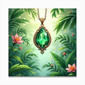 Emerald Pendant, Watercolor, Lush Tropical Garden 1 Canvas Print