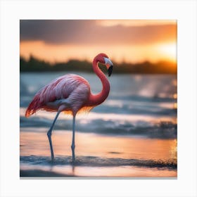 Flamingo At Sunset Canvas Print