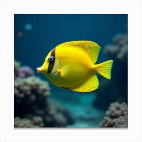 A Vibrant Yellow Tang Fish Swimming In A Reef 1 Canvas Print