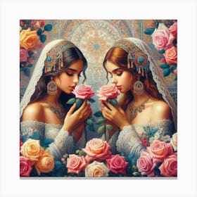 Two Women With Roses 3 Canvas Print