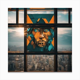 A Man S Head Shows Through The Window Of A City, In The Style Of Multi Layered Geometry, Egyptian Ar (5) Canvas Print