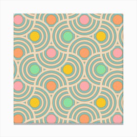 SCALLOP Art Deco Vintage Abstract Geometric in Retro 60s Pastel Colours Pink Green Yellow Orange Cream Canvas Print