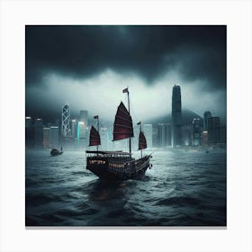 Hong Kong Harbor Junk Canvas Print