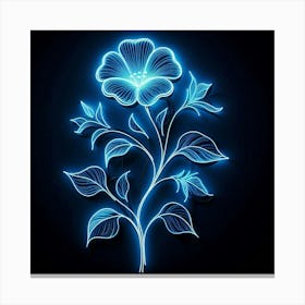 Neon Flower On Black Background Canvas Print