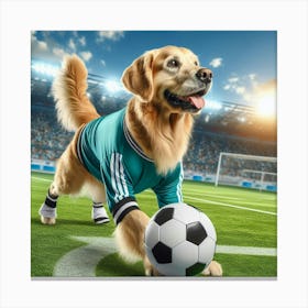 Golden Retriever Playing Soccer Canvas Print