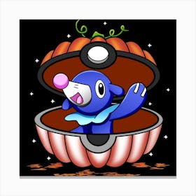 Popplio In Pumpkin Ball - Pokemon Halloween Canvas Print