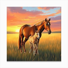 Horse And Foal At Sunset 9 Canvas Print