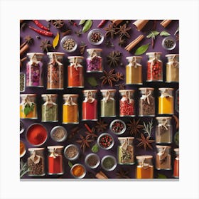 Spice Jars On Purple Background Canvas Print