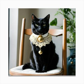 A Photo Of A Black Cat Sitting On A White Chair Canvas Print