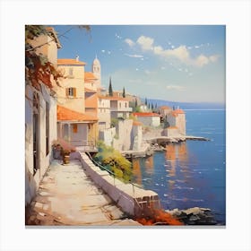 AI Golden Serenity: Echoes of Monet's Seaside Stroll  Canvas Print