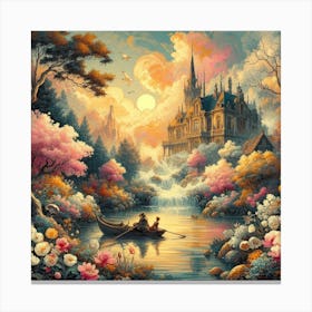 A wonderful painting of a castle with the sea and sailboats next to it 10 Canvas Print