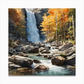 A Watercolor Painting of A Waterfall In The Woods Canvas Print