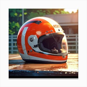 Orange And White Motorcycle Helmet Canvas Print