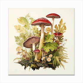 Russulas and heucheras - mushroom art print - mushroom botanical print Canvas Print