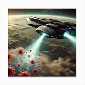 A Futuristic Scene Showing A Stealth Ship Deployin Canvas Print