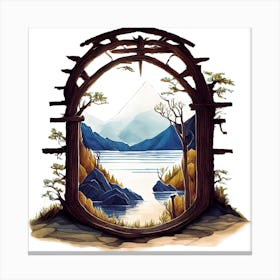 Nature Landscape With Archway, Lake, And Mountains Canvas Print