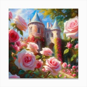 Castle Rose Garden with Pink Roses 2 Canvas Print