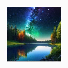 Starry Sky Over Lake 17 Canvas Print