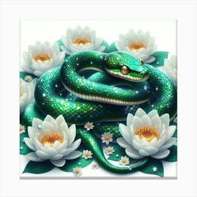 Snake On Water Lily Canvas Print