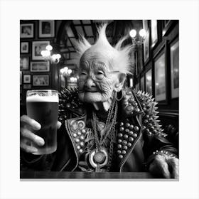 Old Lady Drinking Beer Canvas Print