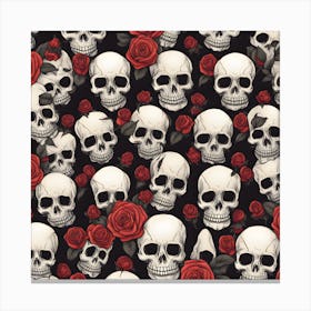 Skulls And Roses Pattern Vintage Sticker Cross H Upscaled Canvas Print