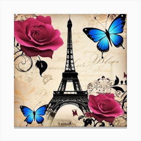 Paris Roses And Eiffel Tower Canvas Print