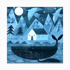 Moonlight Whale Square Canvas Print