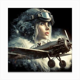 Portrait Of A Girl With An Airplane Canvas Print