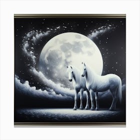 Two White Horses In The Moonlight Canvas Print