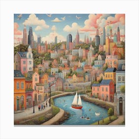 Naive art, city 1 Canvas Print