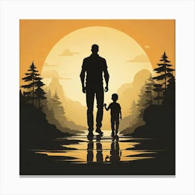 Silhouette Of A Father And Son Art Painting Canvas Print