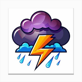 Stormy Weather Icon With Lightning Bolt And Rain Canvas Print