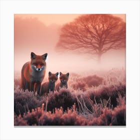 Foxes In The Mist 4 Canvas Print