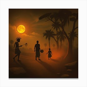 Silhouette Of African Family Canvas Print