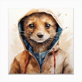 Watercolour Cartoon Mongoose In A Hoodie Canvas Print