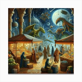 Dragons At The Market Canvas Print