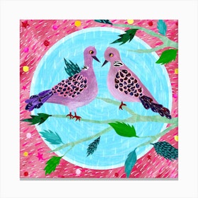 Two Turtle Doves Square Canvas Print