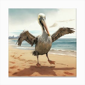 Pelican On The Beach 1 Canvas Print