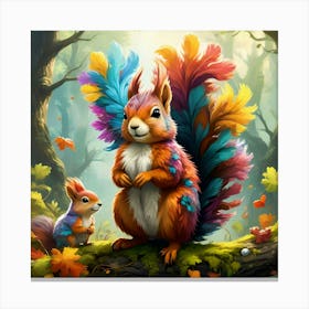 Fantasy Squirrel,Rainbow Feathers #1 1 Canvas Print