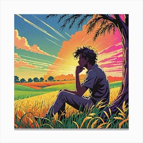 Man Sitting Under A Tree Canvas Print